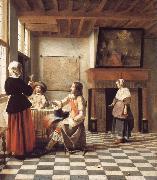 Pieter de Hooch An Interior,with a Woman Drinking with Two Men,and a Maidservant oil